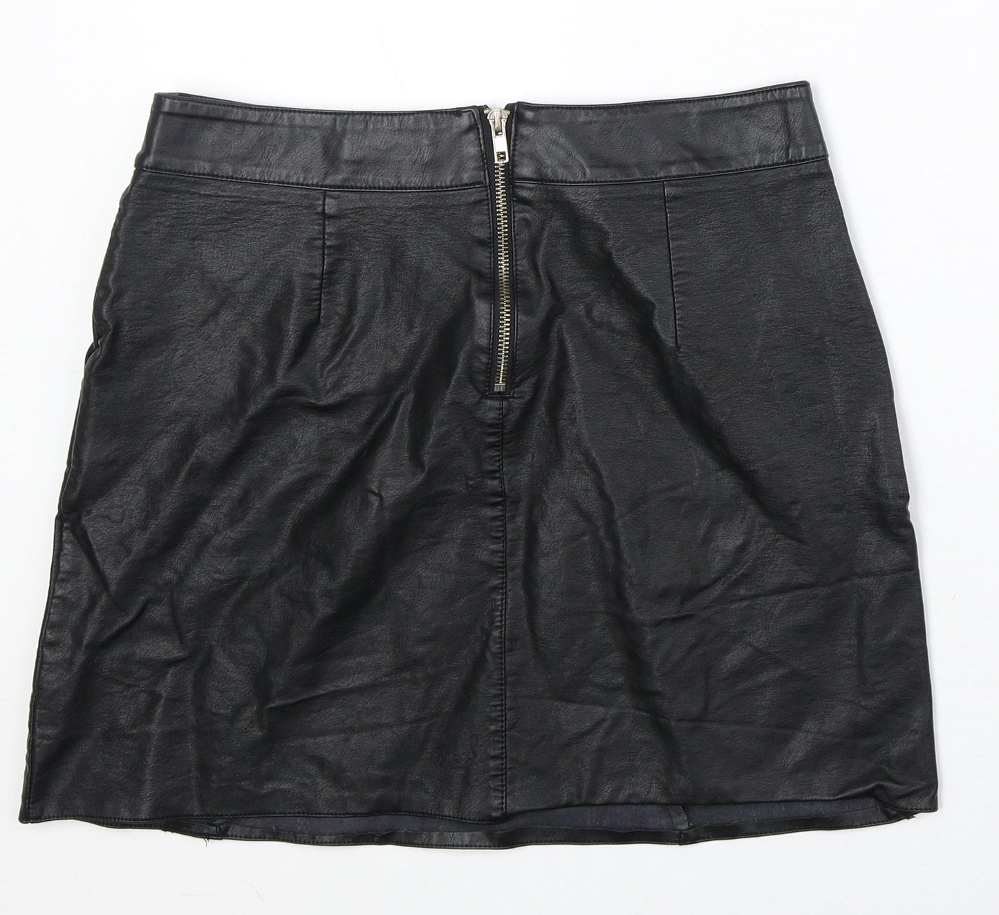 Vera & Lucy Womens Black Polyurethane A-Line Skirt Size L Zip