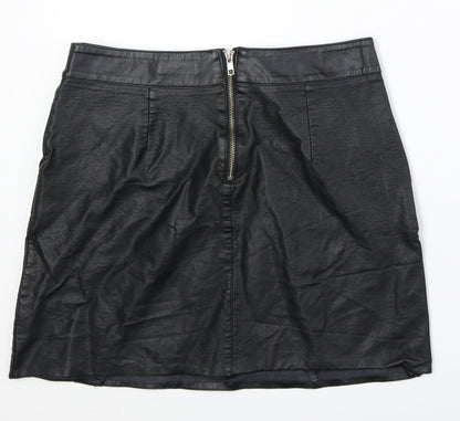 Vera & Lucy Womens Black Polyurethane A-Line Skirt Size L Zip