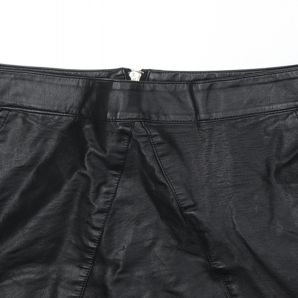 Vera & Lucy Womens Black Polyurethane A-Line Skirt Size L Zip