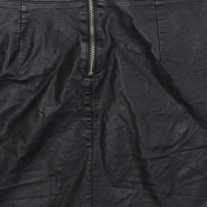 Vera & Lucy Womens Black Polyurethane A-Line Skirt Size L Zip