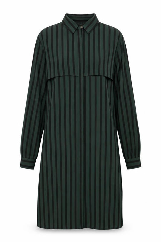 Forever 21 Womens Green Striped Polyester Shirt Dress Size XS Collared Button