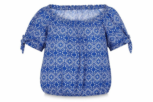 H&M Girls Blue Geometric Viscose Basic Blouse Size 11-12 Years Round Neck Pullover