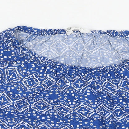 H&M Girls Blue Geometric Viscose Basic Blouse Size 11-12 Years Round Neck Pullover
