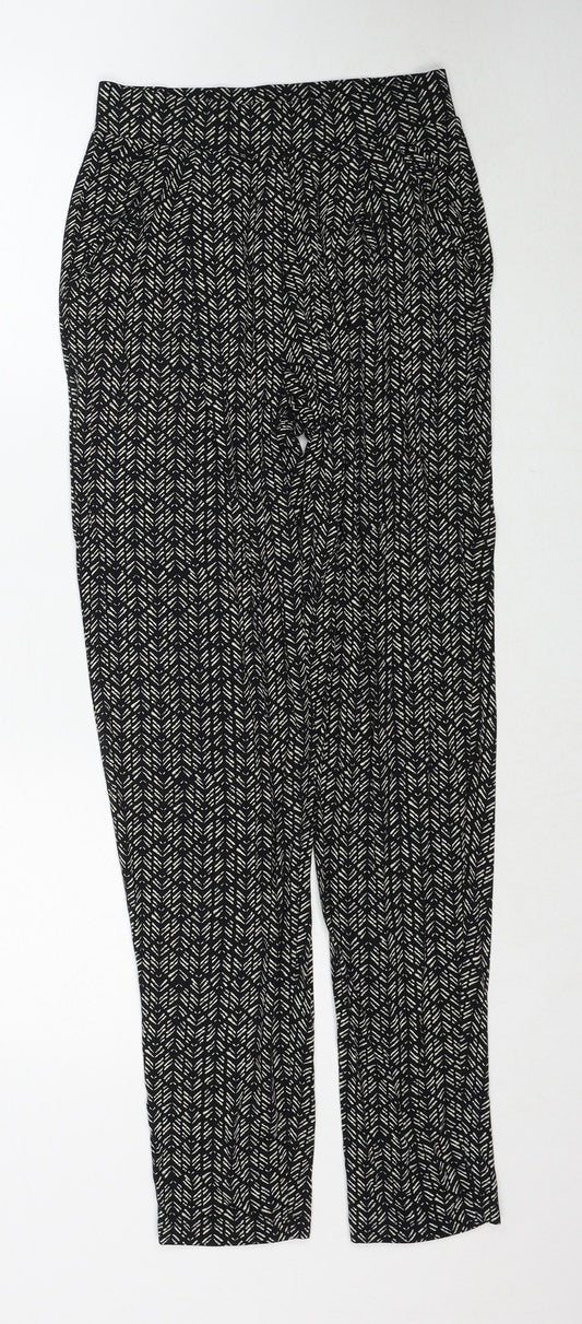 H&M Womens Black Geometric Viscose Trousers Size 6 Regular