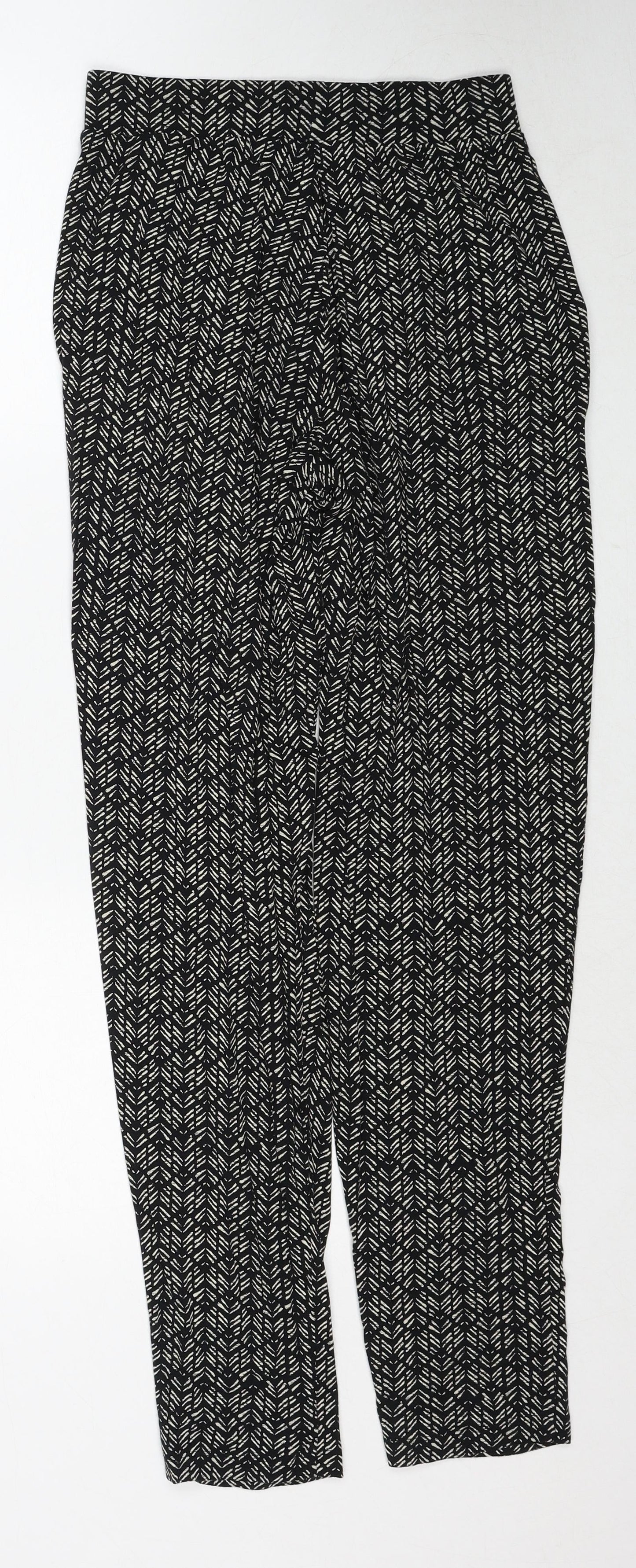H&M Womens Black Geometric Viscose Trousers Size 6 Regular
