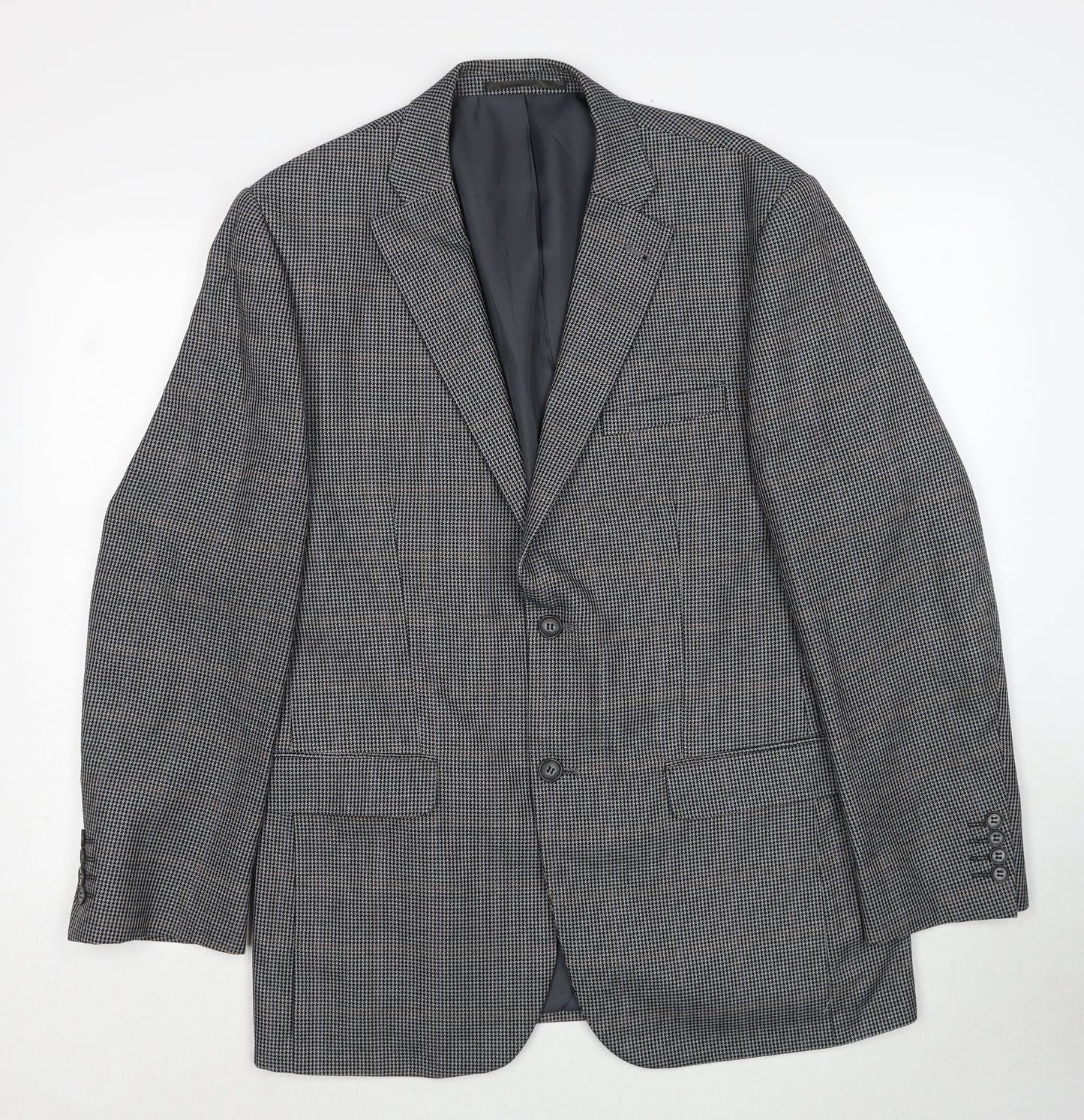 GreenWoods Mens Grey Geometric Polyester Jacket Blazer Size 40 Regular