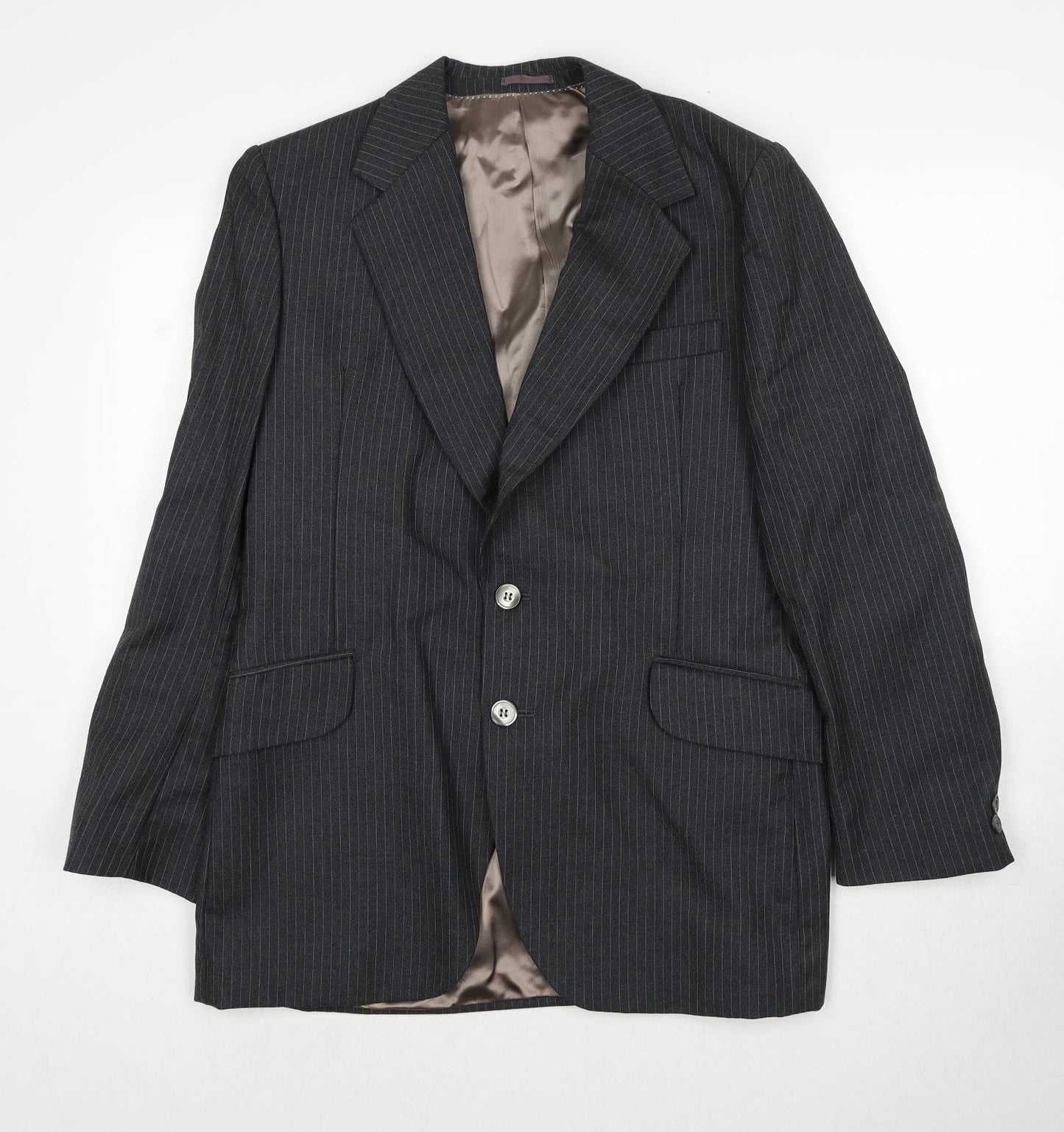 Jacson Mens Grey Striped Polyester Jacket Suit Jacket Size 40 Regular