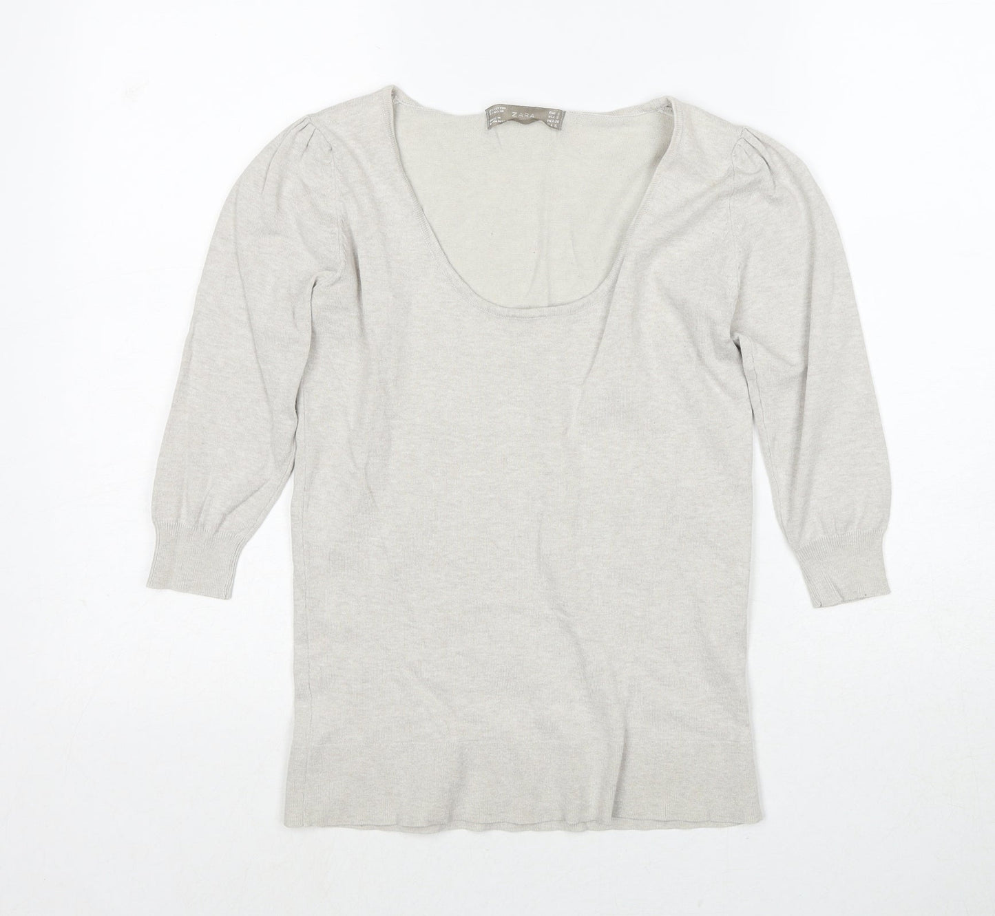 Zara Womens Grey Polyester Basic T-Shirt Size S Round Neck