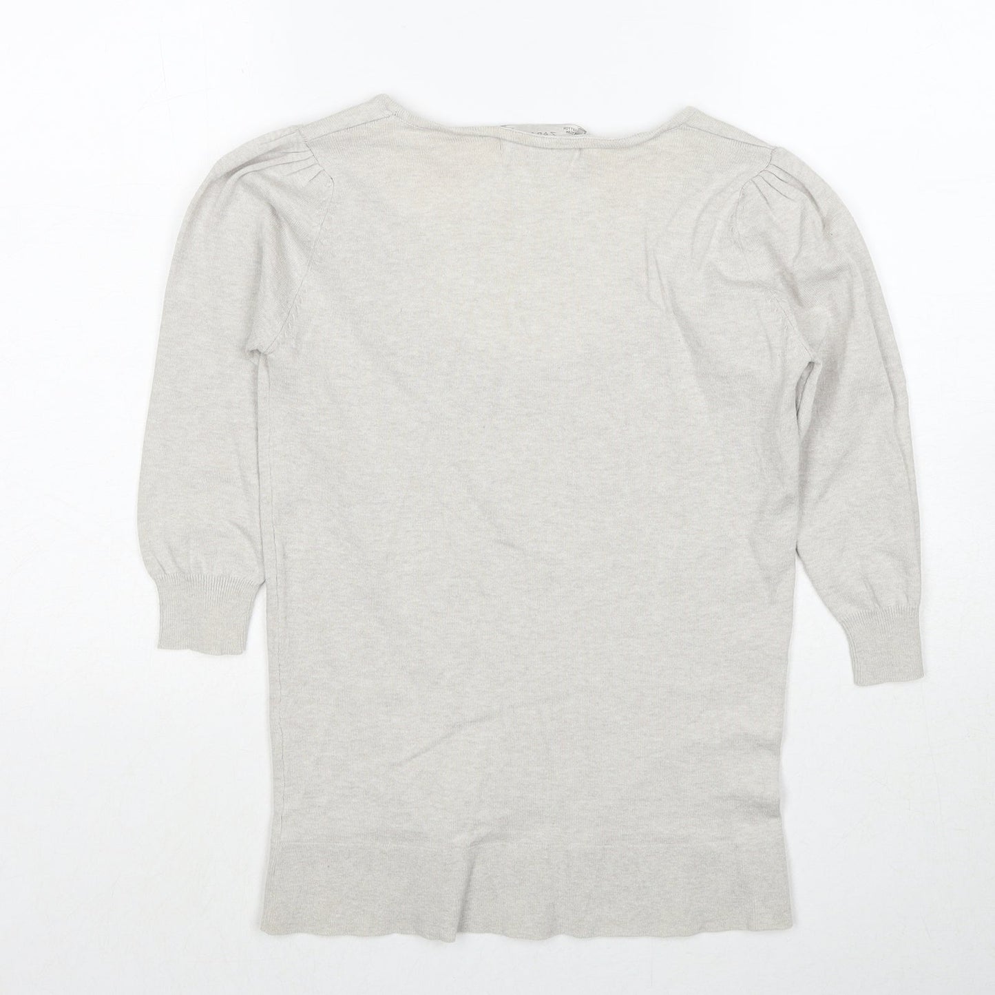 Zara Womens Grey Polyester Basic T-Shirt Size S Round Neck