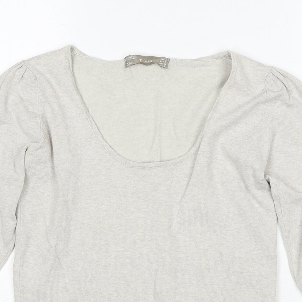 Zara Womens Grey Polyester Basic T-Shirt Size S Round Neck