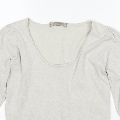 Zara Womens Grey Polyester Basic T-Shirt Size S Round Neck