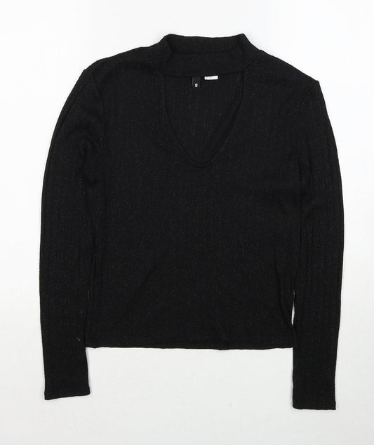 H&M Womens Black V-Neck Polyester Pullover Jumper Size S
