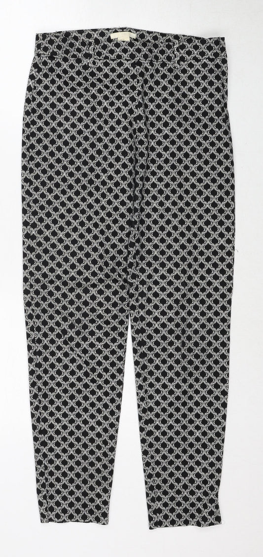 H&M Womens Black Geometric Cotton Trousers Size 6 Regular Zip