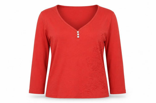 Debenhams Womens Orange Cotton Basic Blouse Size 12 V-Neck - Flower Detail
