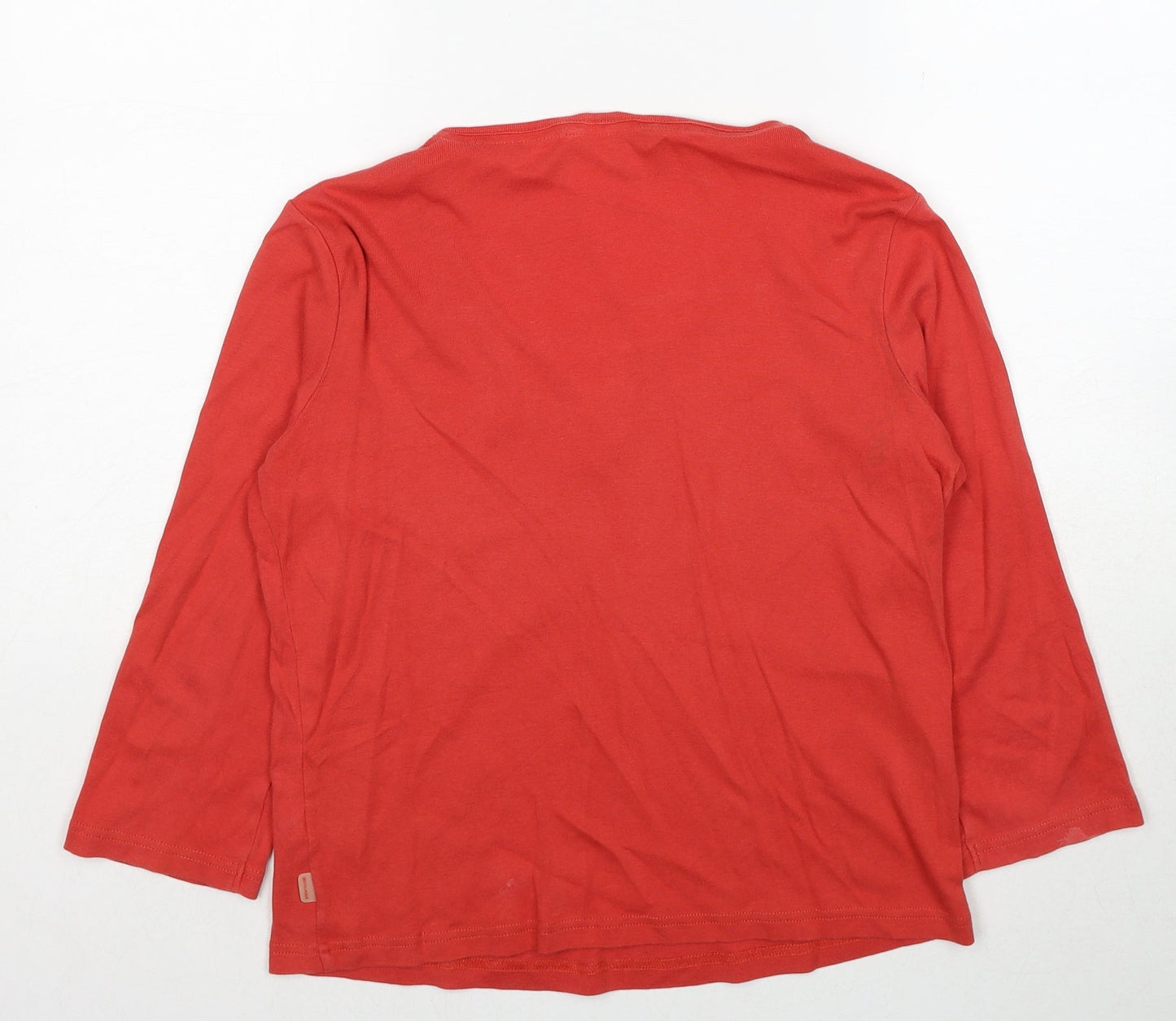 Debenhams Womens Orange Cotton Basic Blouse Size 12 V-Neck - Flower Detail