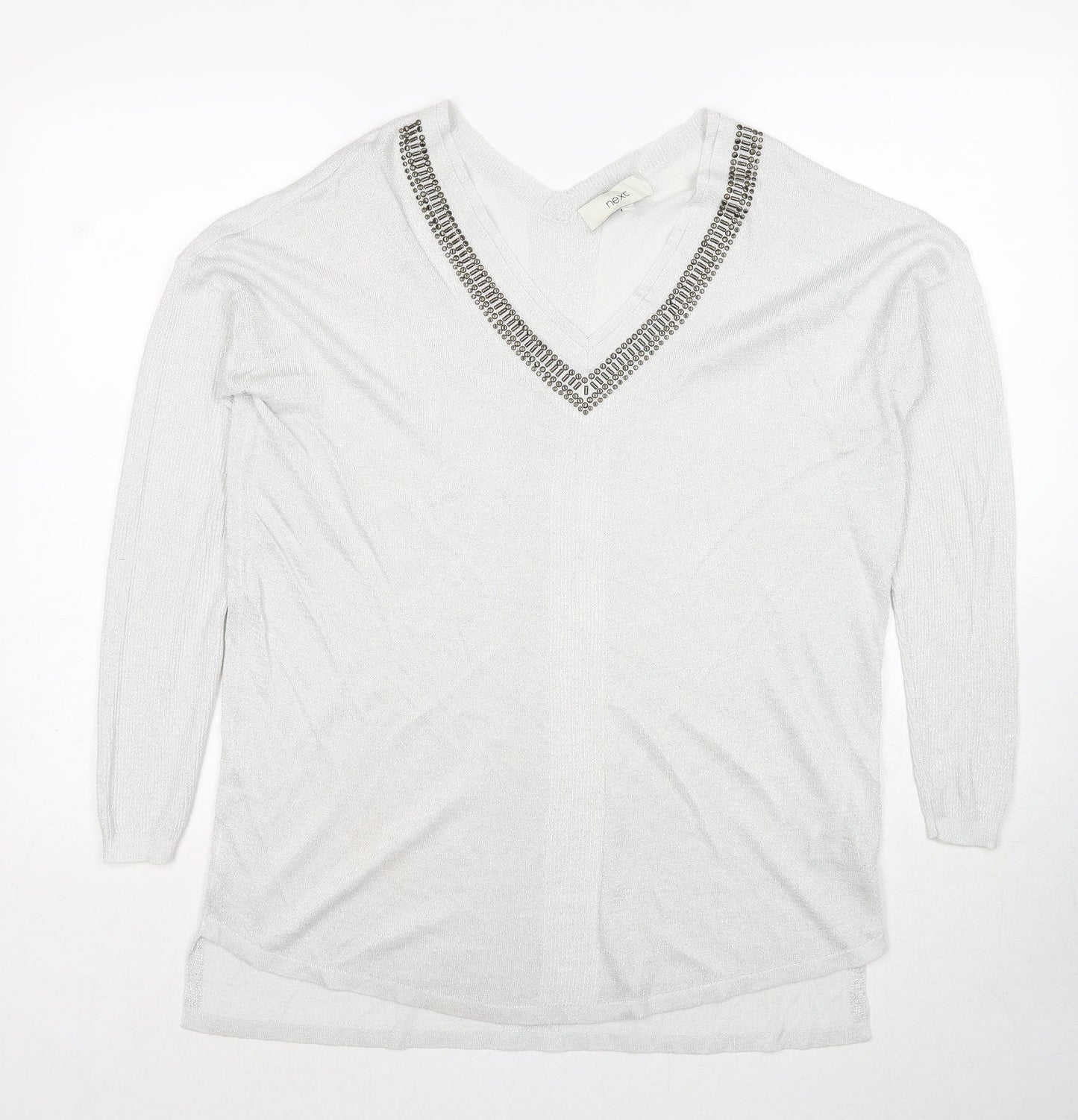 NEXT Womens Grey V-Neck Viscose Pullover Jumper Size 14
