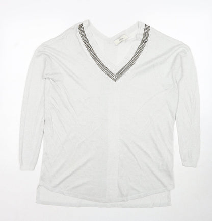 Next Womens Grey V-Neck Viscose Pullover Jumper Size 14