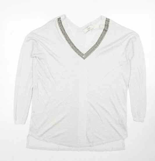NEXT Womens Grey V-Neck Viscose Pullover Jumper Size 14