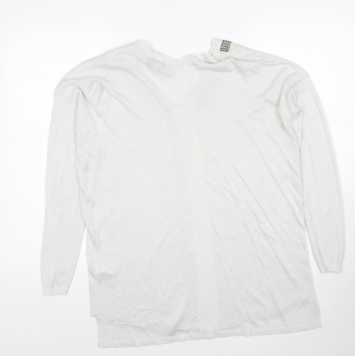 NEXT Womens Grey V-Neck Viscose Pullover Jumper Size 14