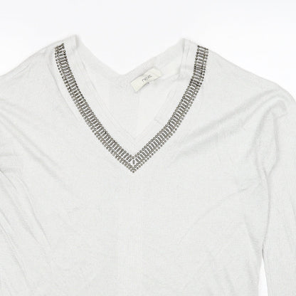 Next Womens Grey V-Neck Viscose Pullover Jumper Size 14