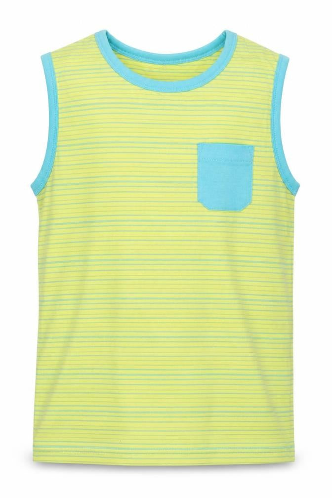 Jack Green Boys Yellow Striped Cotton Basic Tank Size 7-8 Years Round Neck Pullover