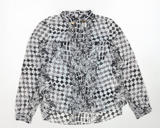 Topshop Womens Black Geometric Polyester Basic Button-Up Size 6 Collared