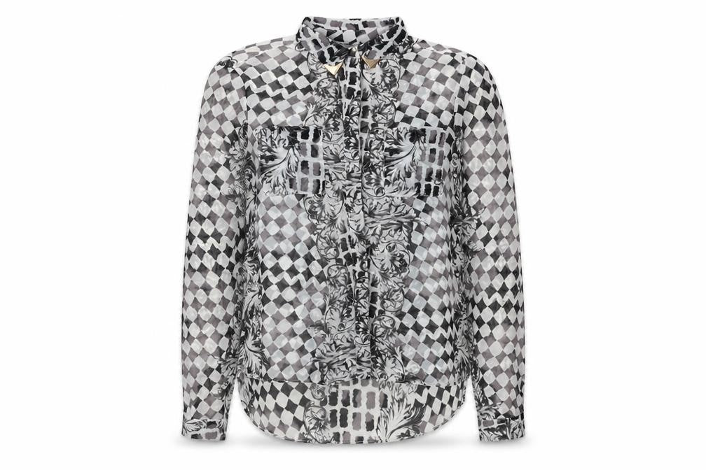 Topshop Womens Black Geometric Polyester Basic Button-Up Size 6 Collared