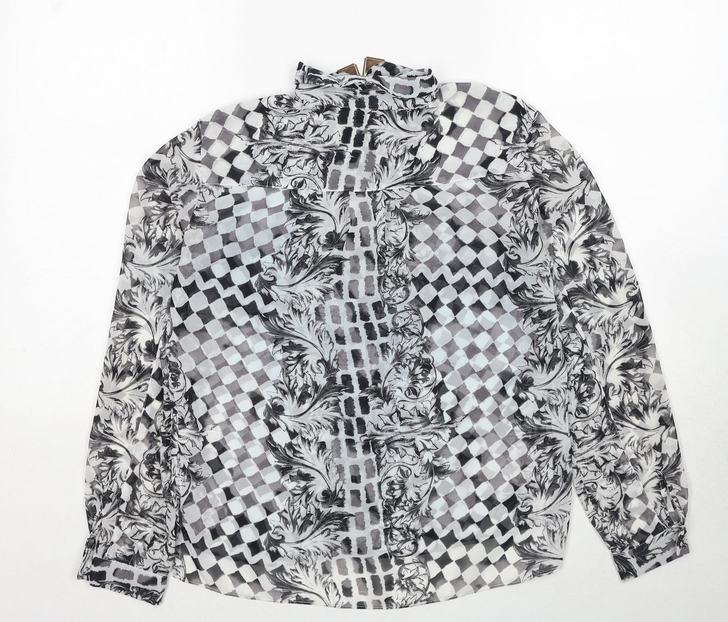 Topshop Womens Black Geometric Polyester Basic Button-Up Size 6 Collared
