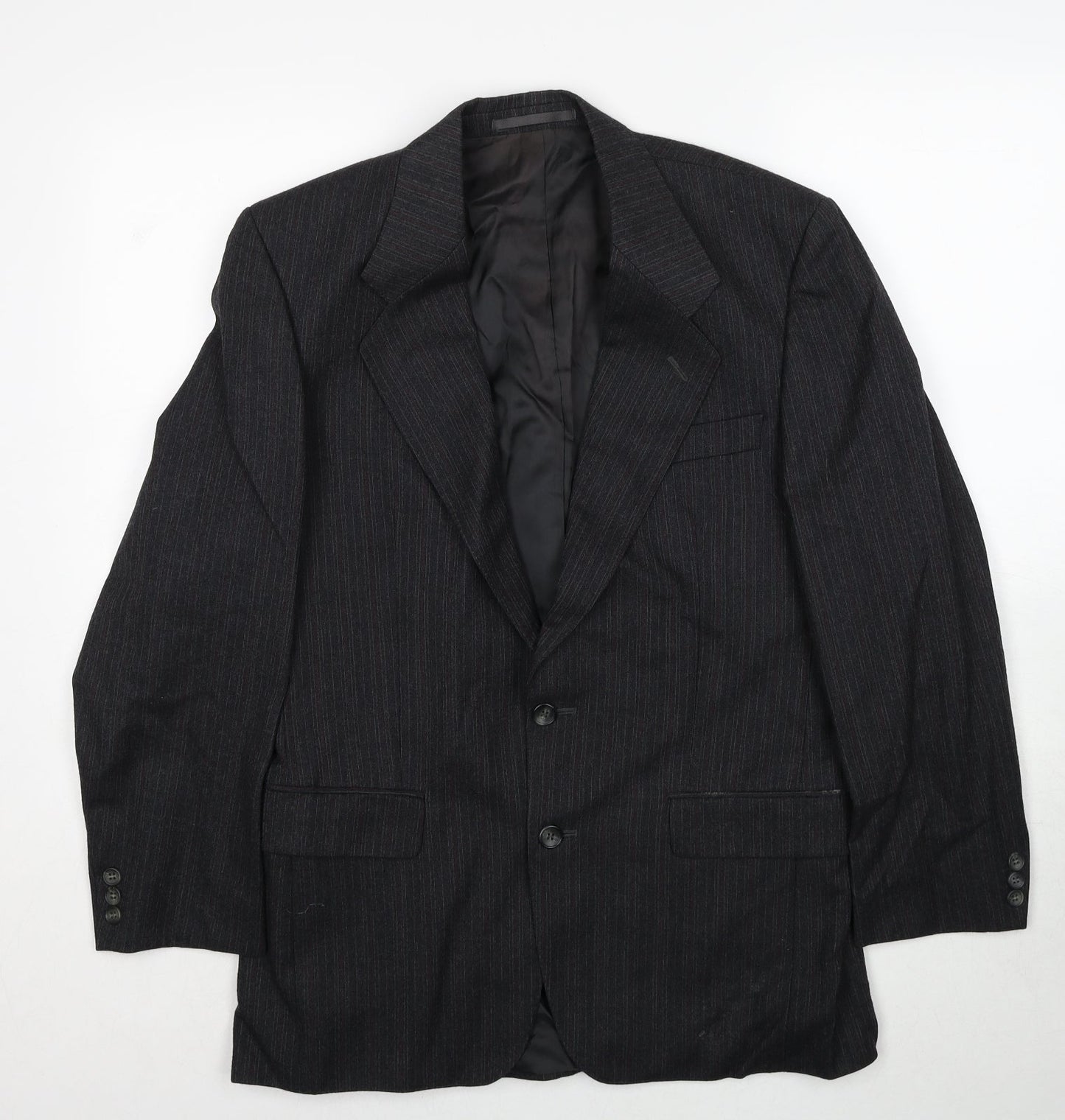 Label Mens Grey Striped Wool Jacket Suit Jacket Size 38 Regular