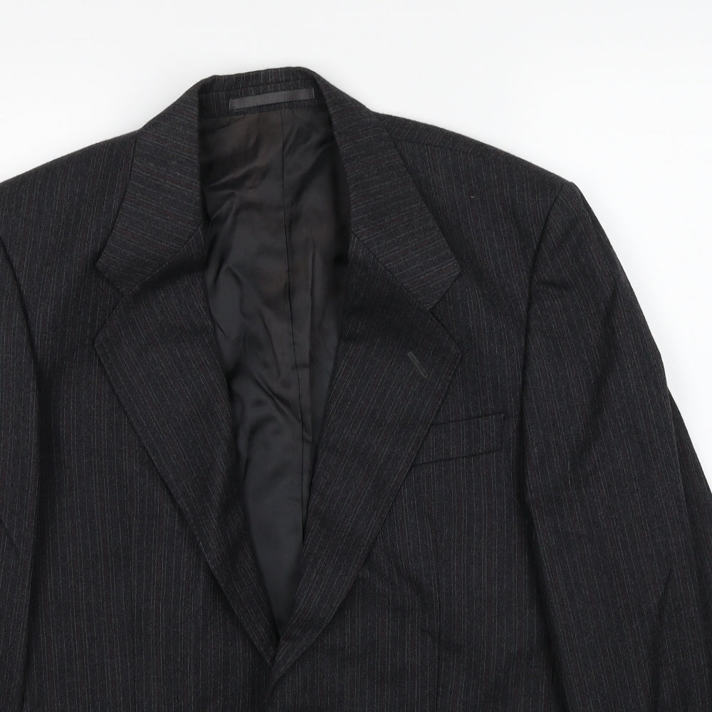 Label Mens Grey Striped Wool Jacket Suit Jacket Size 38 Regular