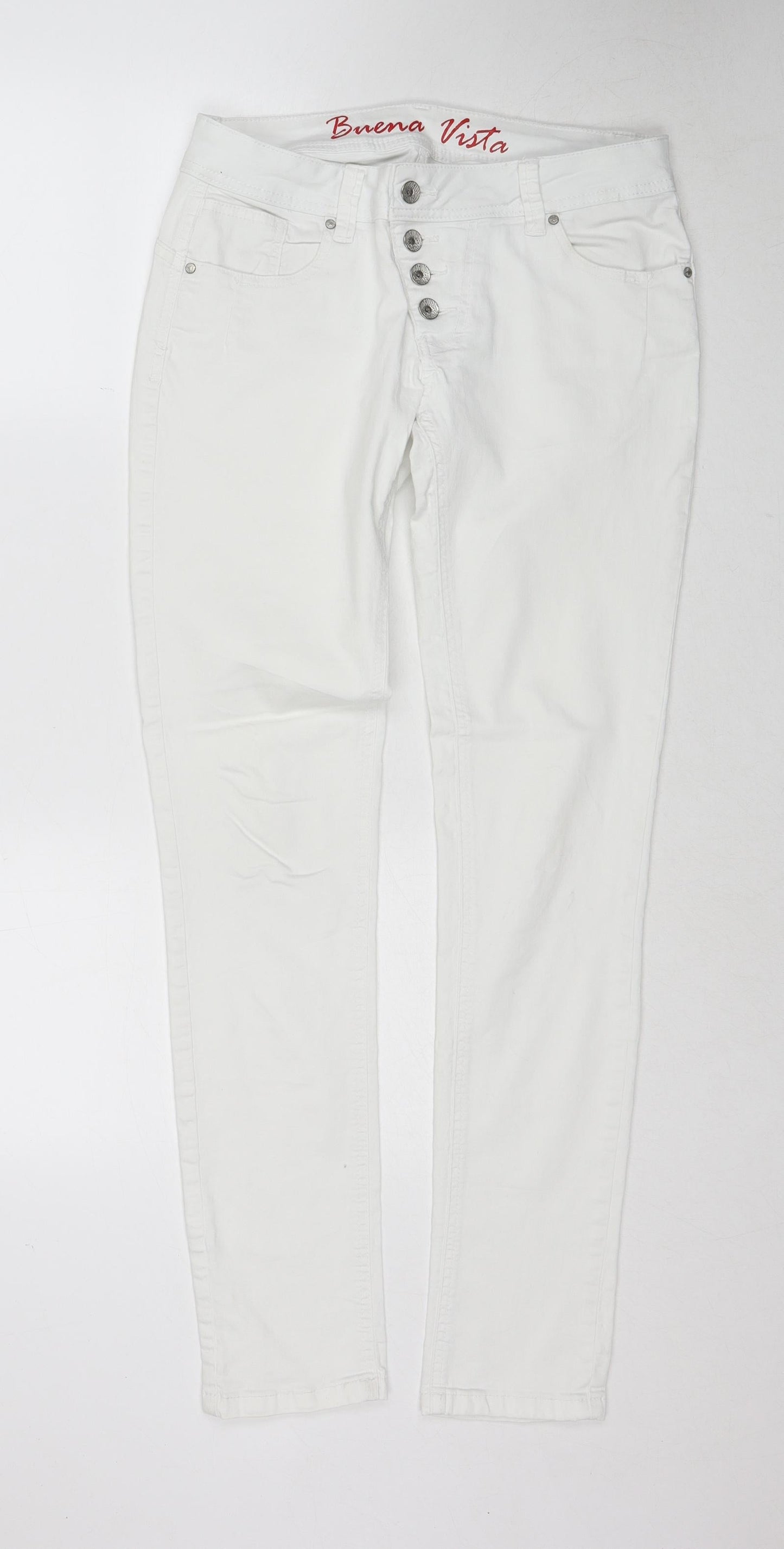Buena Vista Womens White Cotton Skinny Jeans Size M Regular Button