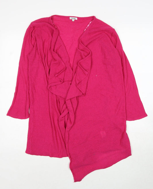 Text Womens Pink V-Neck Herringbone Acrylic Cardigan Jumper Size S