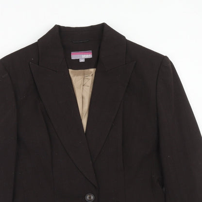 Close-up detail of ESPRIT women’s brown polyester jacket suit jacket, size UK 12
