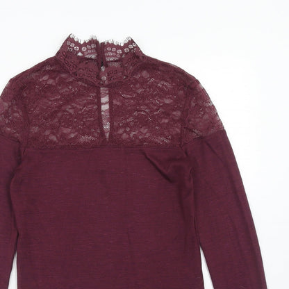 H&M Womens Purple Polyamide Basic Blouse Size S Mock Neck