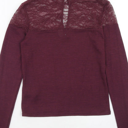 H&M Womens Purple Polyamide Basic Blouse Size S Mock Neck