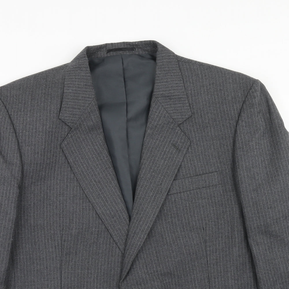 C&A Mens Grey Striped Polyester Jacket Suit Jacket Size 44 Regular
