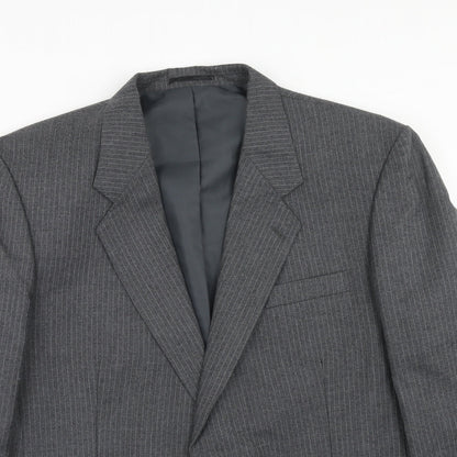 C&A Mens Grey Striped Polyester Jacket Suit Jacket Size 44 Regular