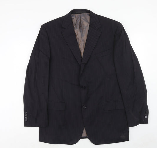 Marks and Spencer Mens Black Striped Wool Jacket Suit Jacket Size 42 Regular