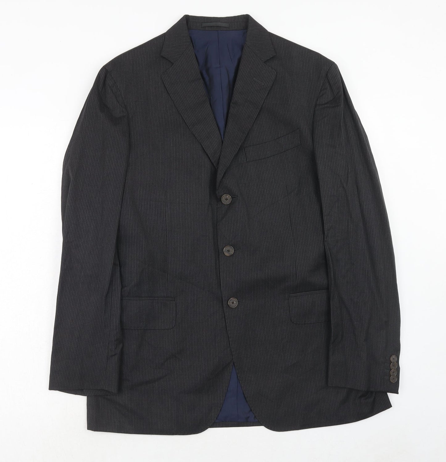Arthur & Fpx Mens Grey Striped Wool Jacket Suit Jacket Size 40 Regular
