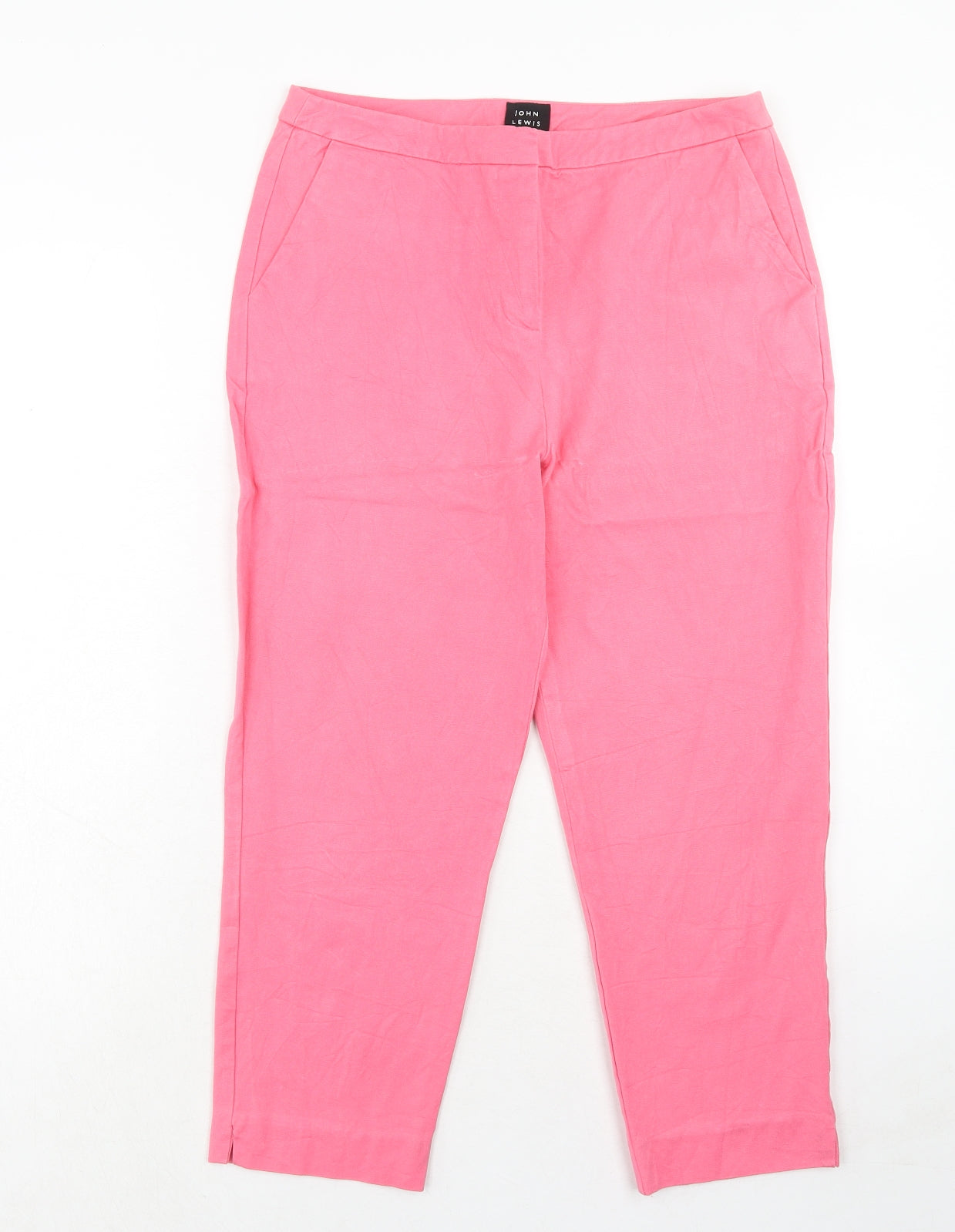 John Lewis Womens Pink Viscose Chino Trousers Size 10 Regular Hook & Eye