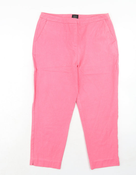 John Lewis Womens Pink Viscose Chino Trousers Size 10 Regular Hook & Eye