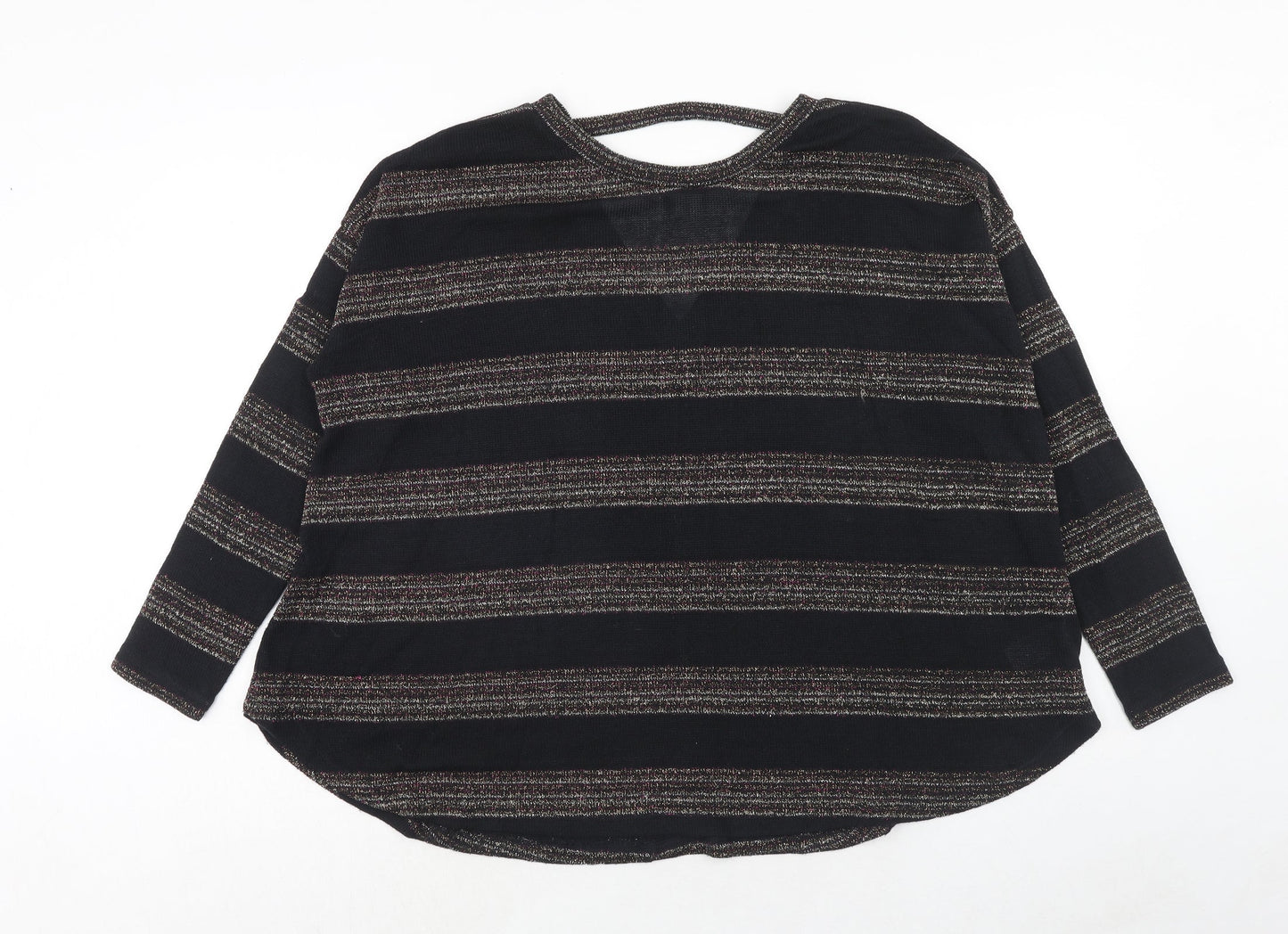 NEXT Womens Black Round Neck Striped Polyester Pullover Jumper Size 12