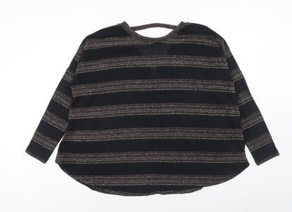 Next Womens Black Round Neck Striped Polyester Pullover Jumper Size 12