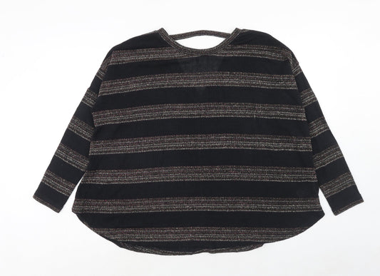 NEXT Womens Black Round Neck Striped Polyester Pullover Jumper Size 12