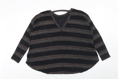 Next Womens Black Round Neck Striped Polyester Pullover Jumper Size 12