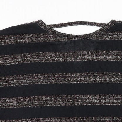 Next Womens Black Round Neck Striped Polyester Pullover Jumper Size 12