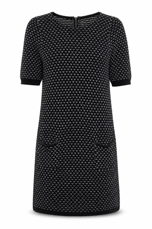 Cooperative Womens Black Geometric Cotton Jumper Dress Size L Round Neck Zip