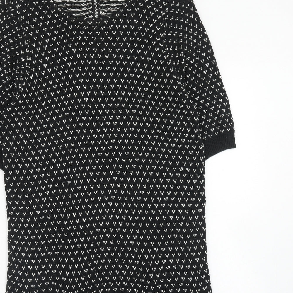 Cooperative Womens Black Geometric Cotton Jumper Dress Size L Round Neck Zip