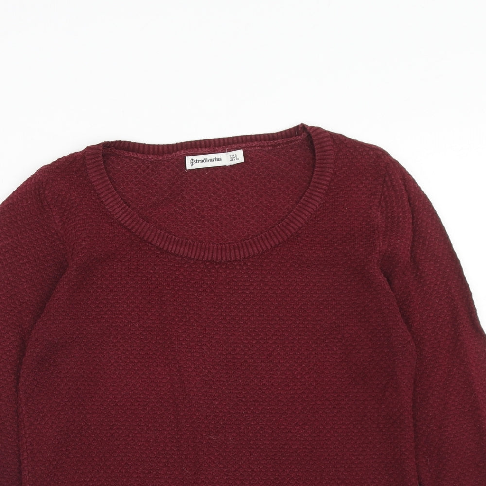 Stradivarius Womens Red Scoop Neck Acrylic Pullover Jumper Size S