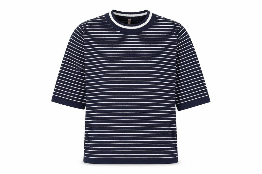 Sweewe Womens Blue Round Neck Striped Viscose Pullover Jumper Size S